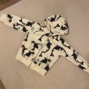 Mini Rodini Kids Orca Print Hoodie Zip-Up Organic Cotton 4/5